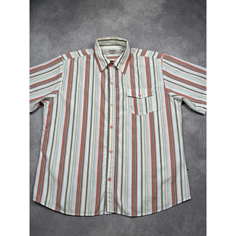 BC Ethic Custom Crafted Men XL Short Sleeve Striped Button Y2K Shirt Multicolor